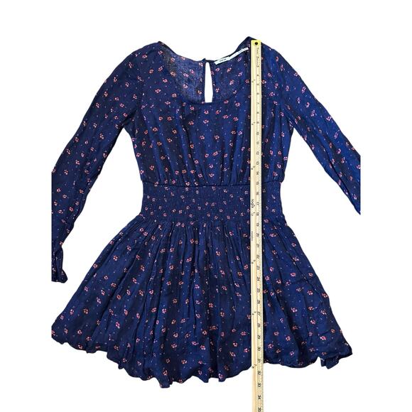Kimchi Navy Floral Boho Smocked Waist Mini Dress Size M Coquette IndieSleaze - Picture 7 of 8
